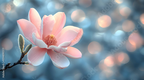 A macro shot of a magnolia blossom  a blurred soft color background