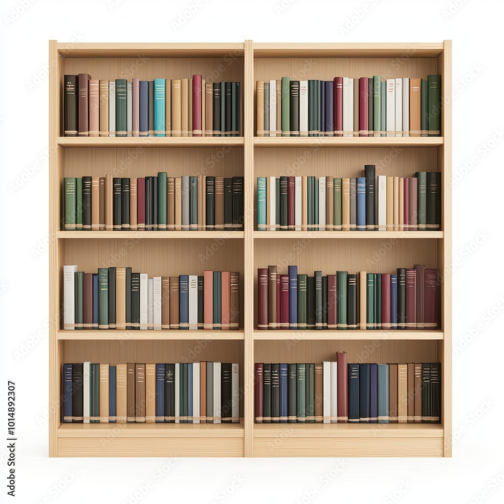 A bookshelf, living room furniture, tall with open shelves, minimalist design, isolated on white background A bookshelf, living room furniture, tall with open shelves, minimalist design, isolated on white background
