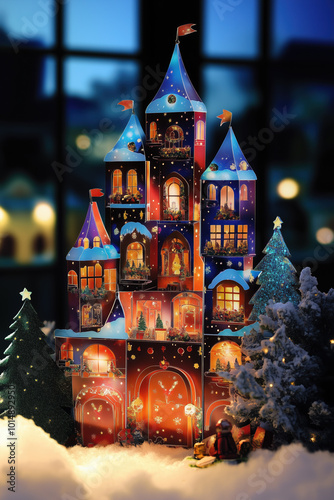 Holographic Christmas Gifts Revealing Surprises Each Day in a Magical Festive Setting photo