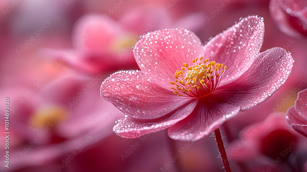 A macro shot of a pink Japanese anemone a blurred soft color background A macro shot of a pink Japanese anemone a blurred soft color background