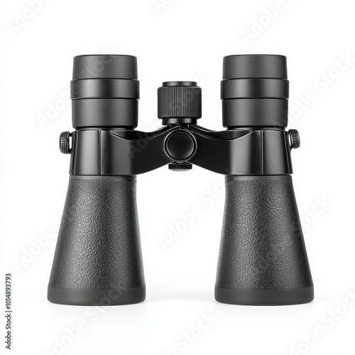 A pair of binoculars, travel gear, compact design with adjustable lenses, isolated on white background photo