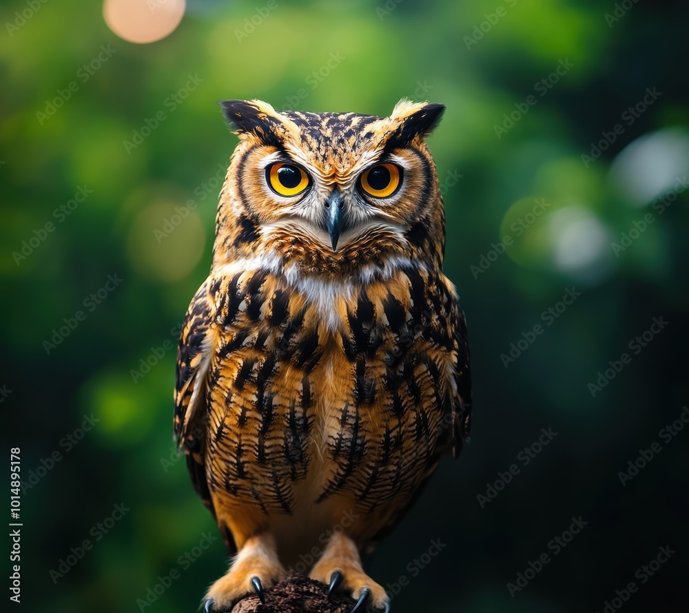 A striking close-up of an owl perched gracefully, showcasing its vivid eyes and beautiful plumage. The soft green background adds a serene touch to this mesmerizing bird. A striking close-up of an owl perched gracefully, showcasing its vivid eyes and beautiful plumage. The soft green background adds a serene touch to this mesmerizing bird.