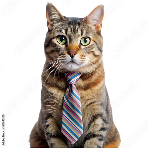 Cat boss in a suit with a tie isolated on transparent background