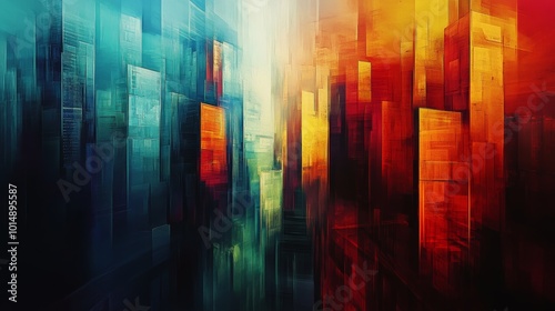 Abstract Cityscape with Warm and Cool Tones.