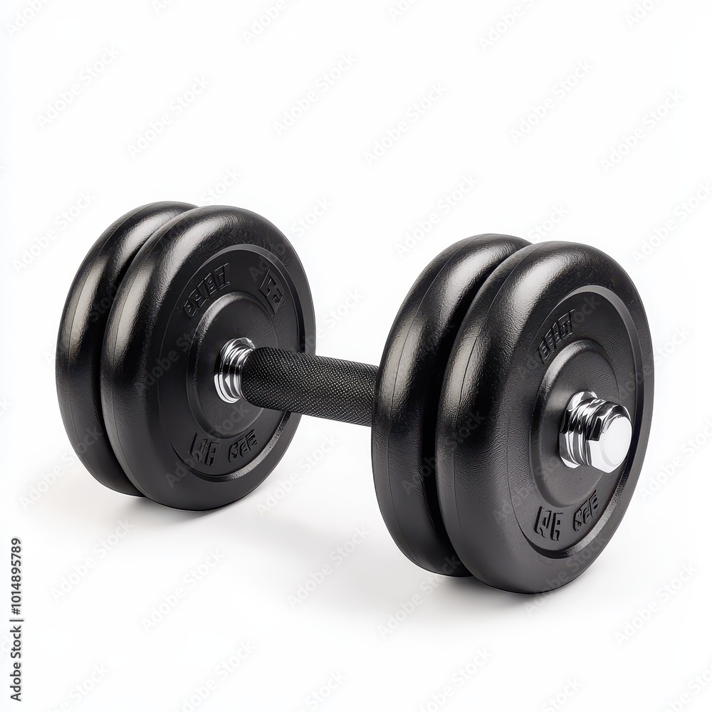 Fototapeta premium A pair of dumbbells, fitness equipment, black neoprene with textured grip, isolated on white background