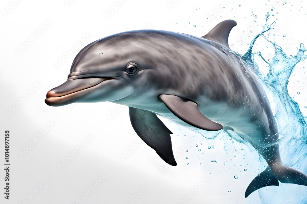 Naklejka premium Bottlenose dolphin on white background, AI Generated