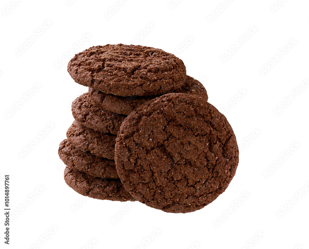 Stack of round chocolate brownie cookies with cracks isolated on white background. Stack of round chocolate brownie cookies with cracks isolated on white background.