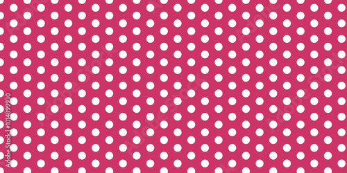 A vibrant cerise background covered with evenly spaced white polka dots. The contrast between the bold cerise and crisp white dots creates a playful, energetic pattern, perfect for lively designs.