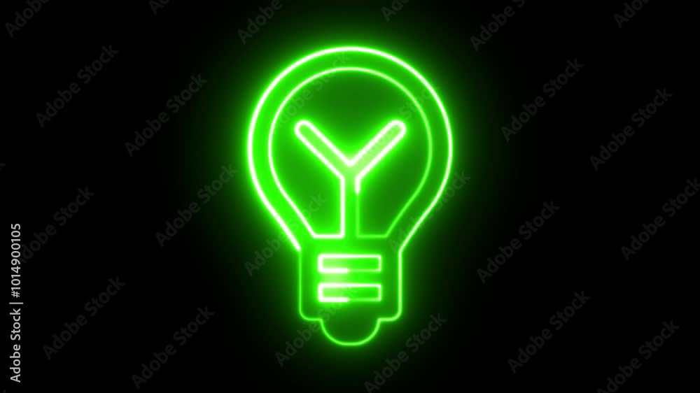 Neon Glowing Green Lightbulb Icon on Dark Background Neon Glowing Green Lightbulb Icon on Dark Background