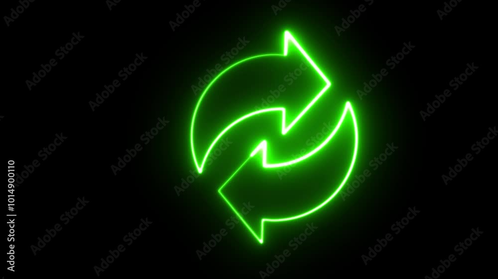 Neon Glowing Green Recycling Symbol Icon on Dark Background Neon Glowing Green Recycling Symbol Icon on Dark Background