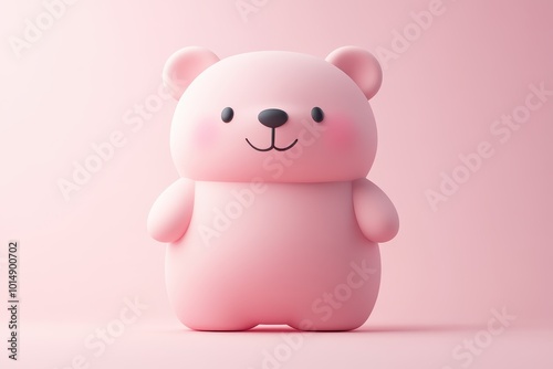 3D Icon pink bear figurine with a smiling face, perfect for children's decor or playful atmospheres.