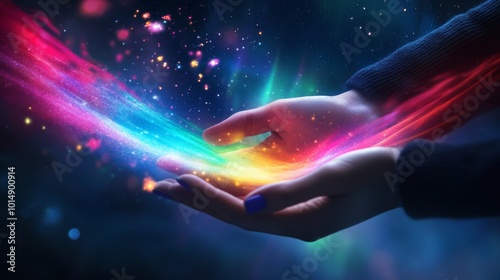 Cosmic Energy in Hands. photo