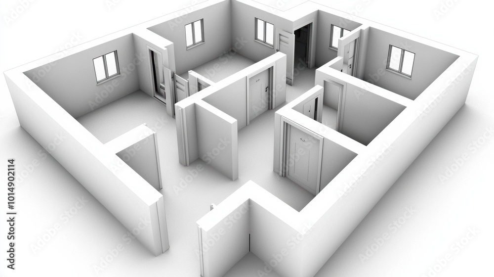 3D Model of an Empty Building Floor Plan 3D Model of an Empty Building Floor Plan