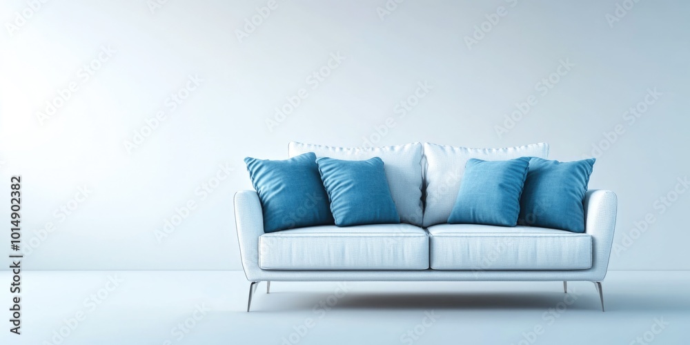 Naklejka premium White couch with blue pillows