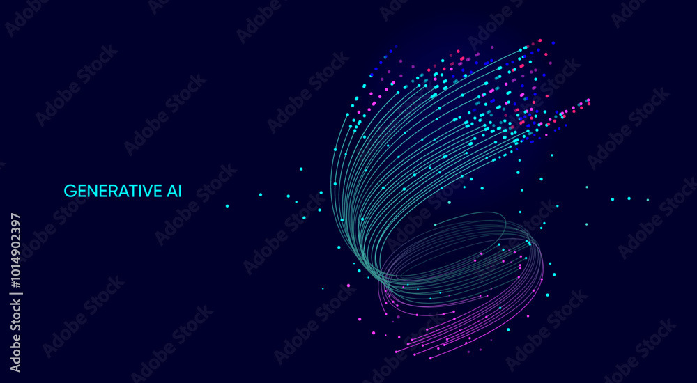 Obraz premium Illustration of abstract stream. Artificial intelligence. Big data, technology, AI, data transfer, data flow, large language model, generative AI