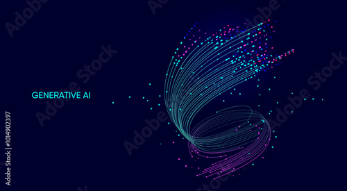 Illustration of abstract stream. Artificial intelligence. Big data, technology, AI, data transfer, data flow, large language model, generative AI