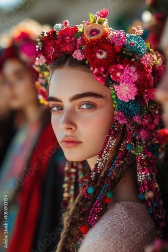 Vibrant Floral Fashion Portrait with Colorful Details