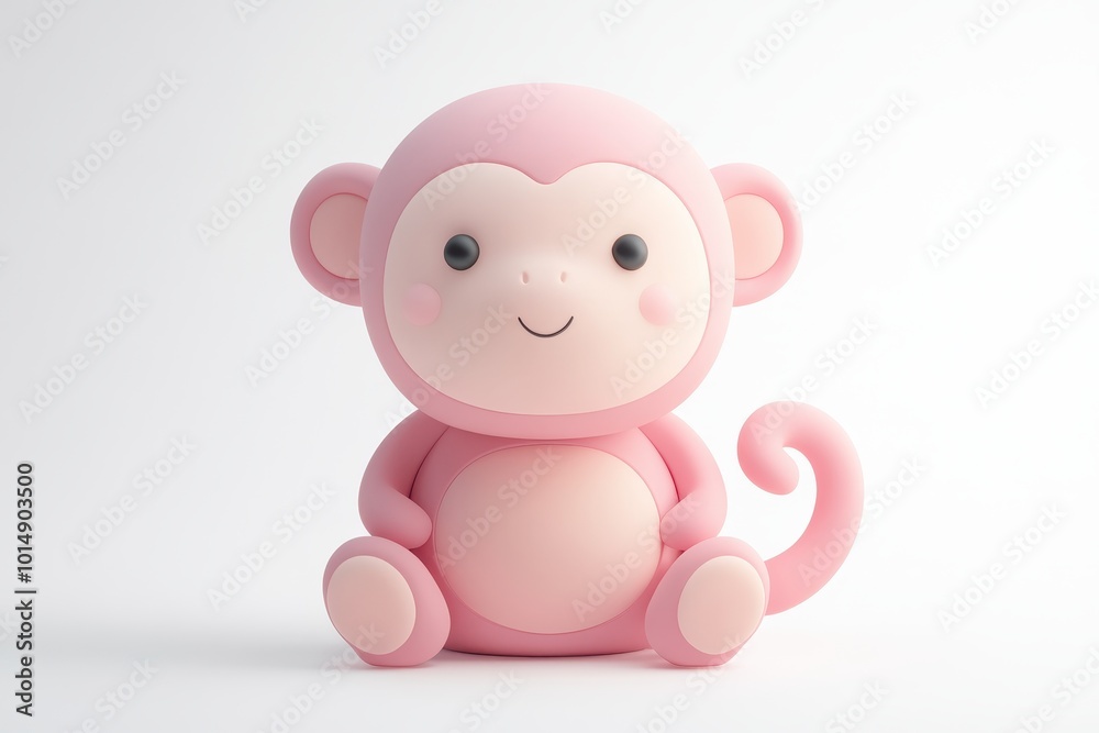 3D icon minimal on isolated white background, A cute pink monkey figurine with a smiling face, 3D rendering illustration 3D icon minimal on isolated white background, A cute pink monkey figurine with a smiling face, 3D rendering illustration