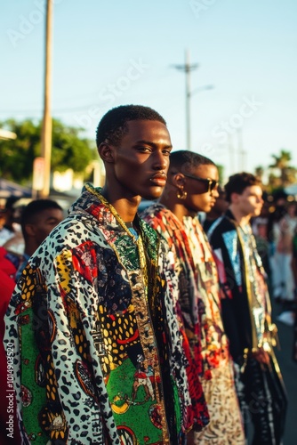 Vibrant Street Style: Models in Bold Print Jackets photo