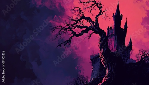 Dark Castle Under a Crimson Sky