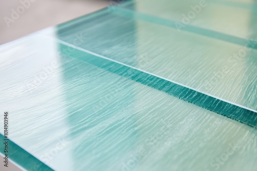 Close-up of Textured Glass Panels with Soft Blue Tones