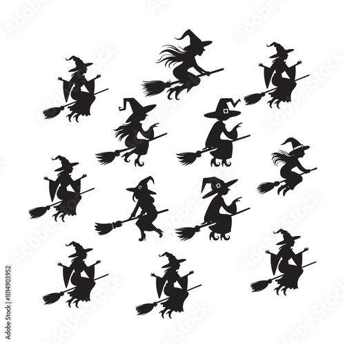 set of vector witches silhouette
