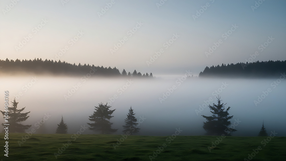 Fototapeta premium Whispers of Dawn: A Tree in the Fog 