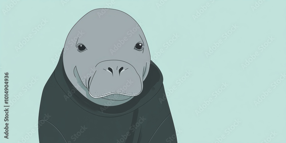 Digital Illustration of a Manatee in a Minimalist Style Digital Illustration of a Manatee in a Minimalist Style