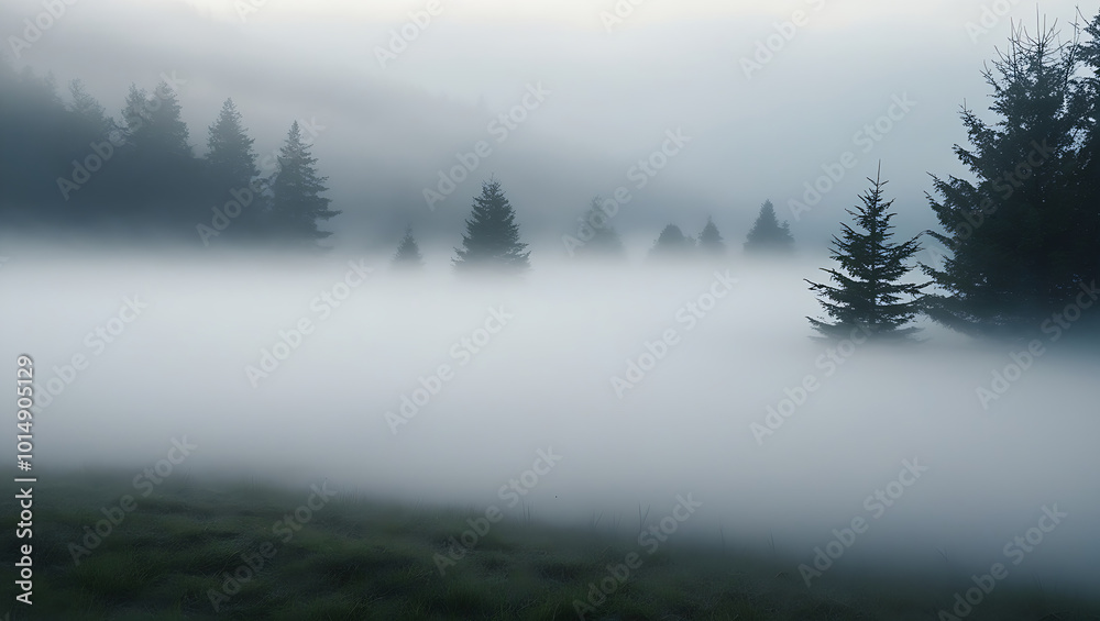 Fototapeta premium Whispers of Dawn: A Tree in the Fog 