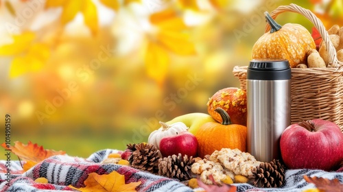 Cozy Fall Picnic Setup with Seasonal Foods photo