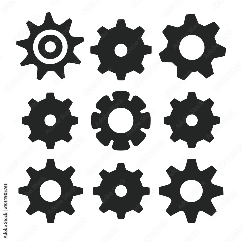 Set of gear vector icons in silhouette style with different tooth patterns and shapes.
Minimal gear silhouette vector icons, perfect for technical illustrations and mechanical graphics. Set of gear vector icons in silhouette style with different tooth patterns and shapes.
Minimal gear silhouette vector icons, perfect for technical illustrations and mechanical graphics.