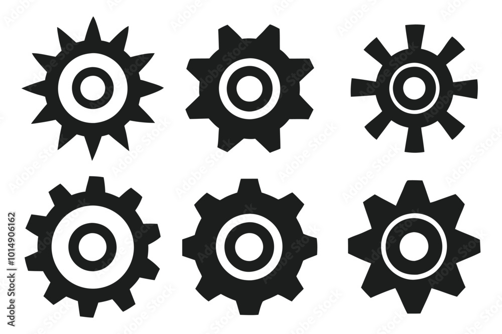 Set of gear vector icons in silhouette style with different tooth patterns and shapes.
Minimal gear silhouette vector icons, perfect for technical illustrations and mechanical graphics. Set of gear vector icons in silhouette style with different tooth patterns and shapes.
Minimal gear silhouette vector icons, perfect for technical illustrations and mechanical graphics.