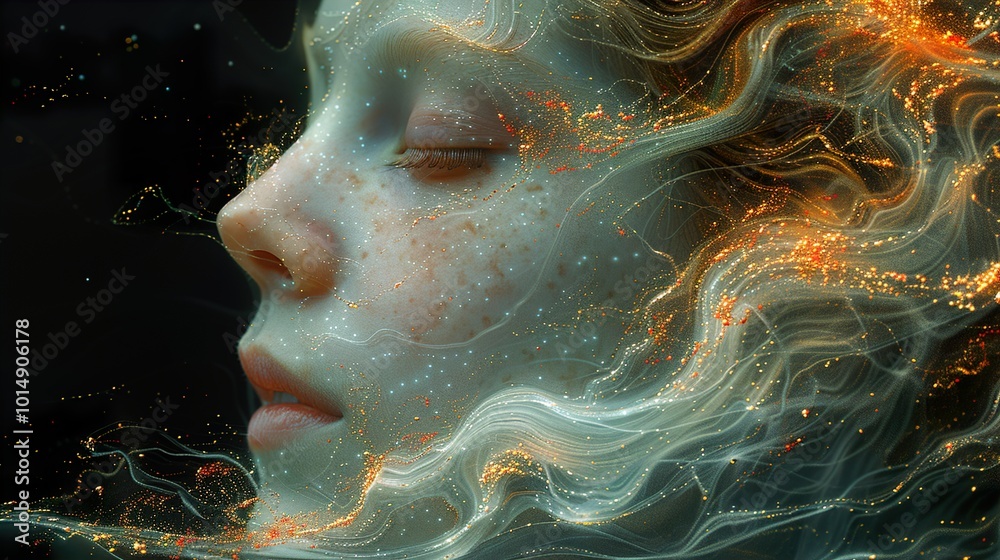 Abstract Dreamy Portrait with Glowing Light and Sparkles Abstract Dreamy Portrait with Glowing Light and Sparkles