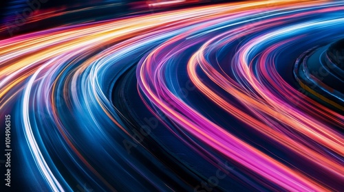 Abstract Light Trails on Curved Road.