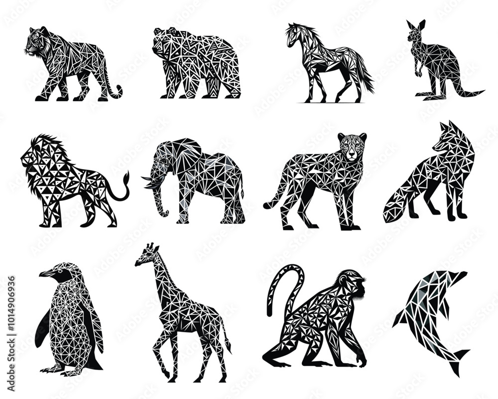 Obraz premium Collection Of Animal geometric pattern Vector illustration - Geometric Animals ClipArt Design