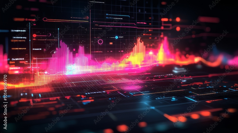 Obraz premium A radar chart of a booming stock, set against a black background, with vibrant colors and precise details