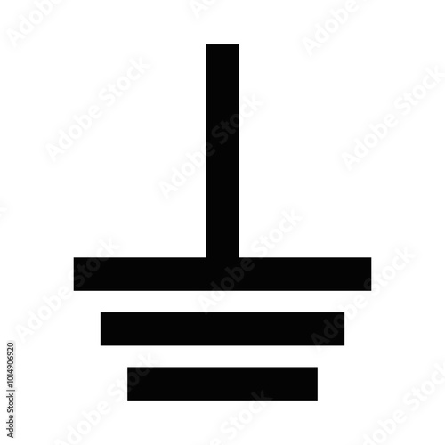 Grounding symbol icon in bold black outline. Vector illustration representing electrical grounding and safety. Editable stroke.
