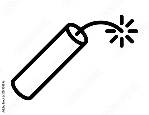 Dynamite stick with a lit fuse icon in black outline. Vector illustration symbolizing danger, explosion, or power. Editable stroke.