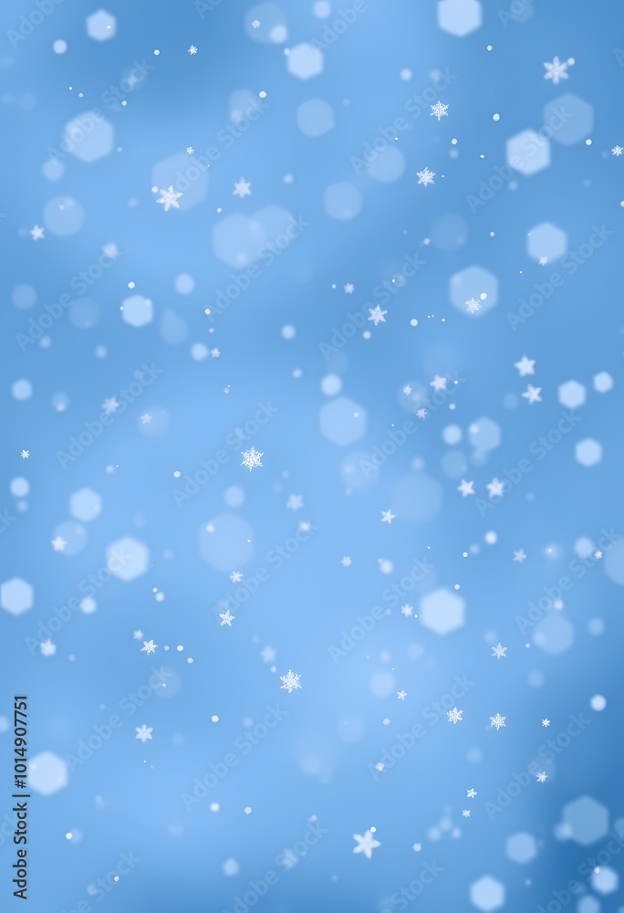 Winter Wonderland with Drifting Snowflakes on Cold Blue Background and Glowing Light Reflections Winter Wonderland with Drifting Snowflakes on Cold Blue Background and Glowing Light Reflections