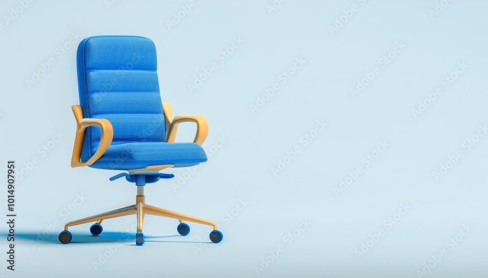 A stylish, blue office chair with wooden accents, set against a light background, emphasizing comfort and modern design. A stylish, blue office chair with wooden accents, set against a light background, emphasizing comfort and modern design.