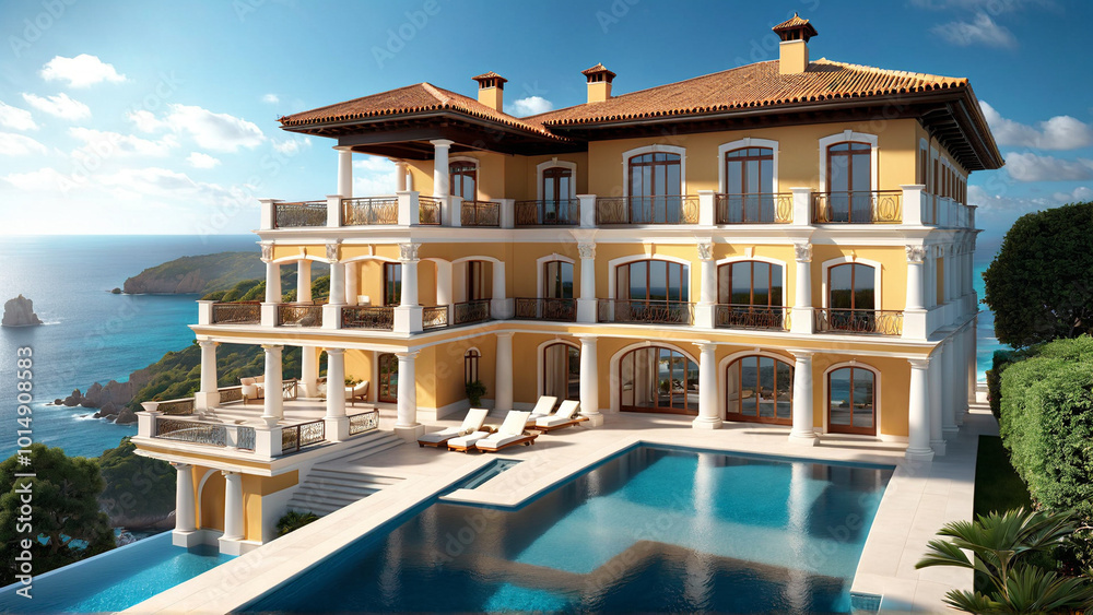 Obraz premium view of the town in the city, luxury hotel 