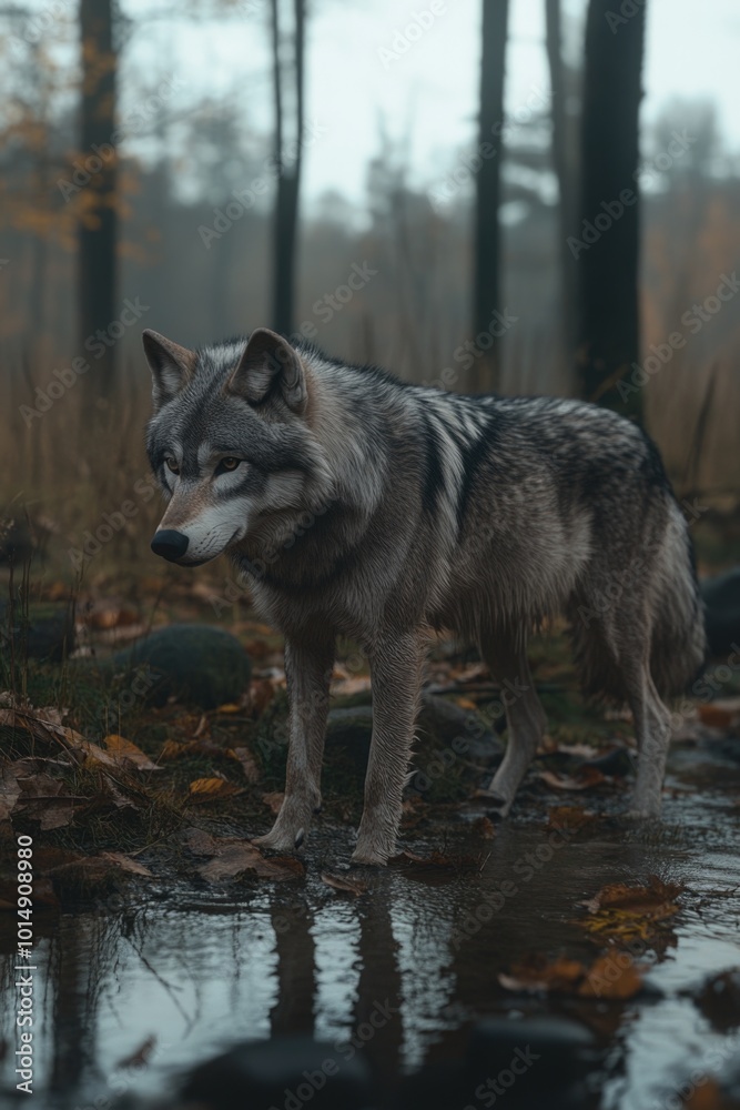 Fototapeta premium Wolf in puddle