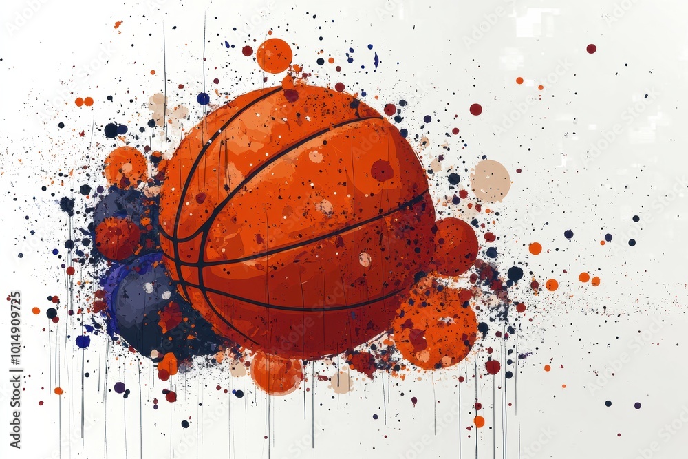 Abstract Basketball with Vibrant Paint Splashes Abstract Basketball with Vibrant Paint Splashes