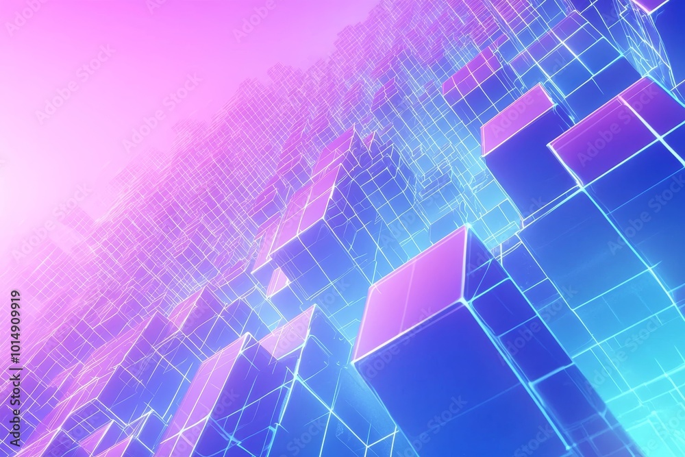 Light blue and purple gradient background with a white grid, futuristic style, high-tech feel, and light effects on the screen Light blue and purple gradient background with a white grid, futuristic style, high-tech feel, and light effects on the screen