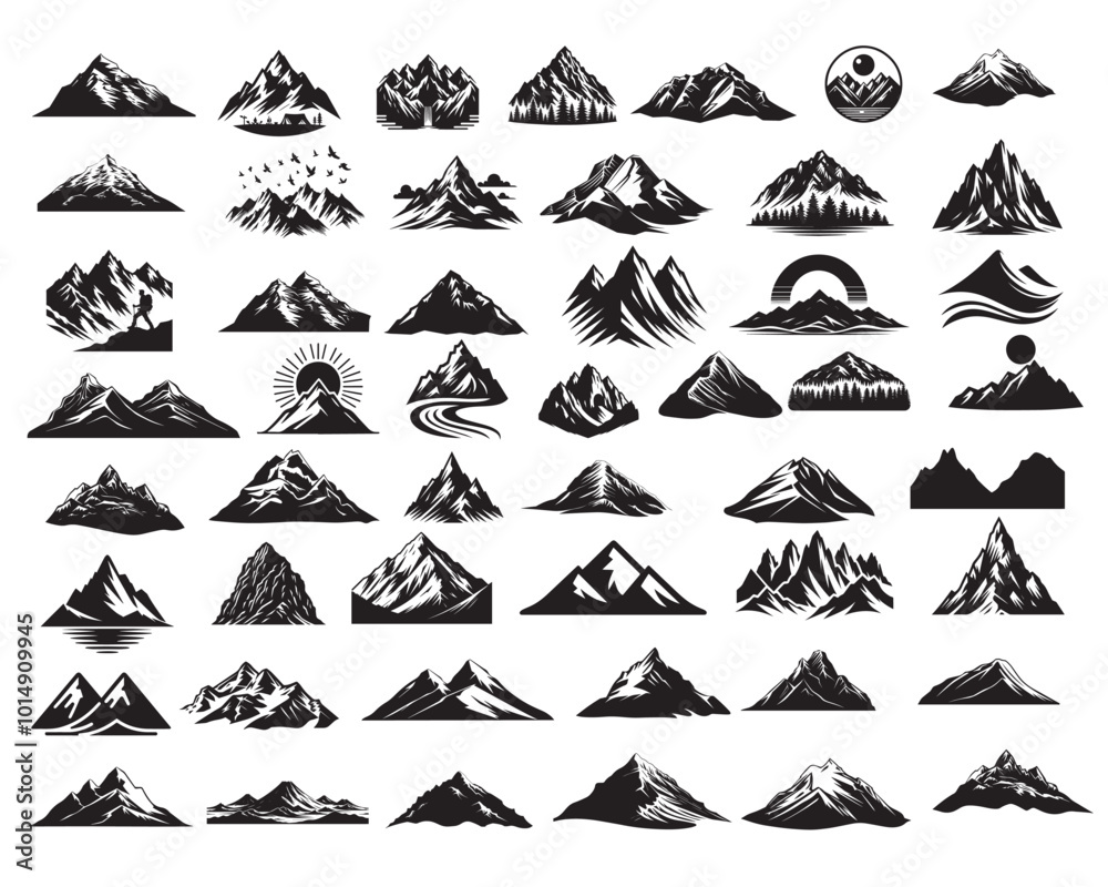 Naklejka premium Mountains Design Collection, Mountains ClipArt Vector illustration