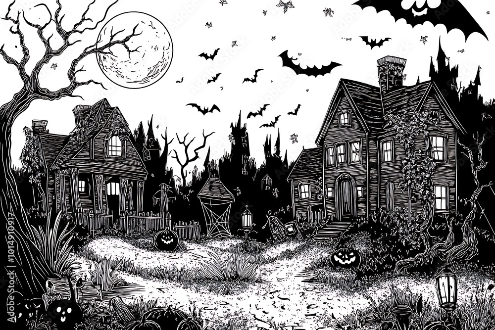 Spooky Halloween Night in a Haunted Village Spooky Halloween Night in a Haunted Village