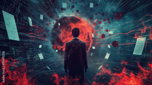 Businessman Confronts Data Cybersecurity Pandemic with Fiery Determination