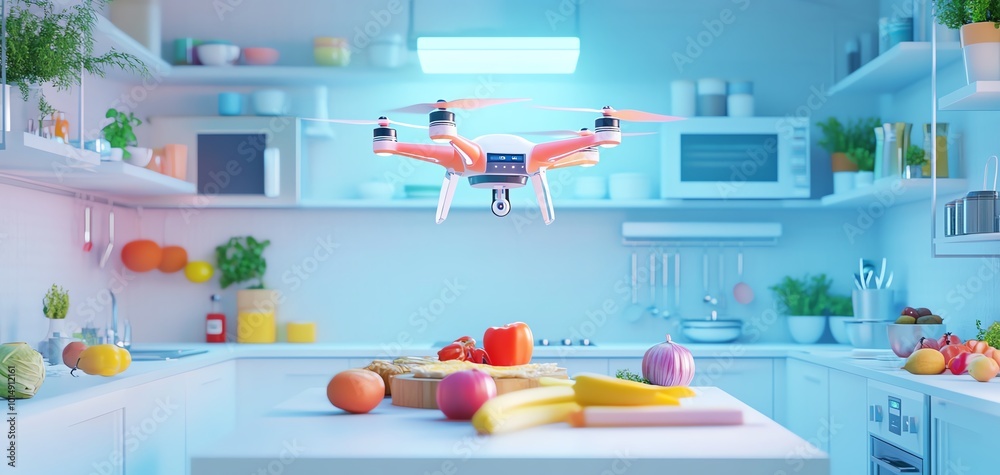 Obraz premium Drone delivering groceries in kitchen