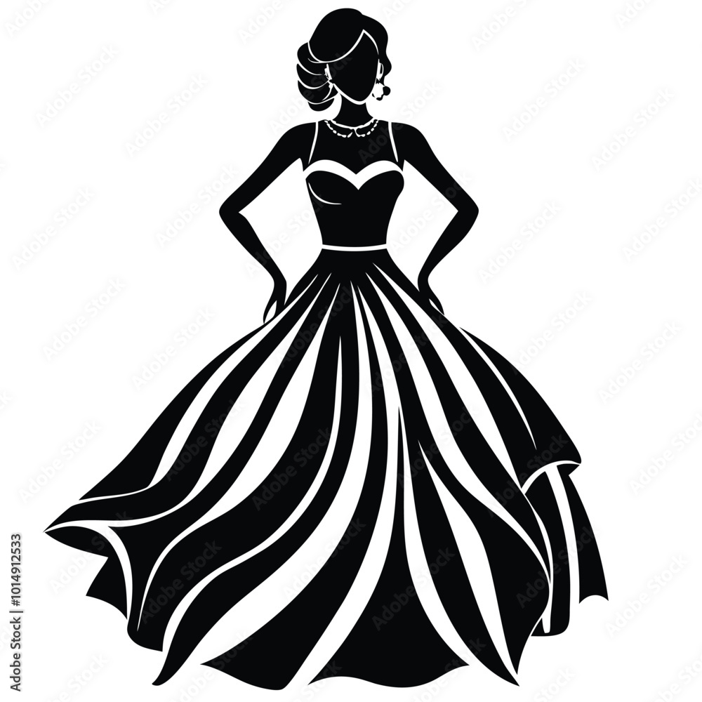 Fototapeta premium women party dress silhouette vector style white background.