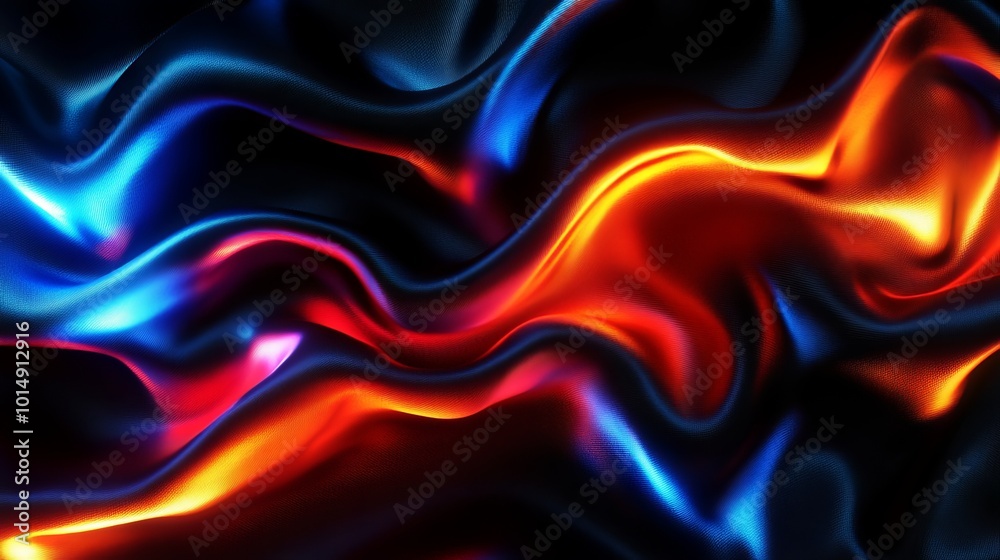 Neon Lights on Black Silk Satin Background. AI generated illustration
